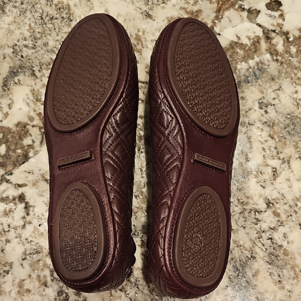 Tory Burch Dark Brown Quilted Flats with Gold Logo - Picture 7 of 7